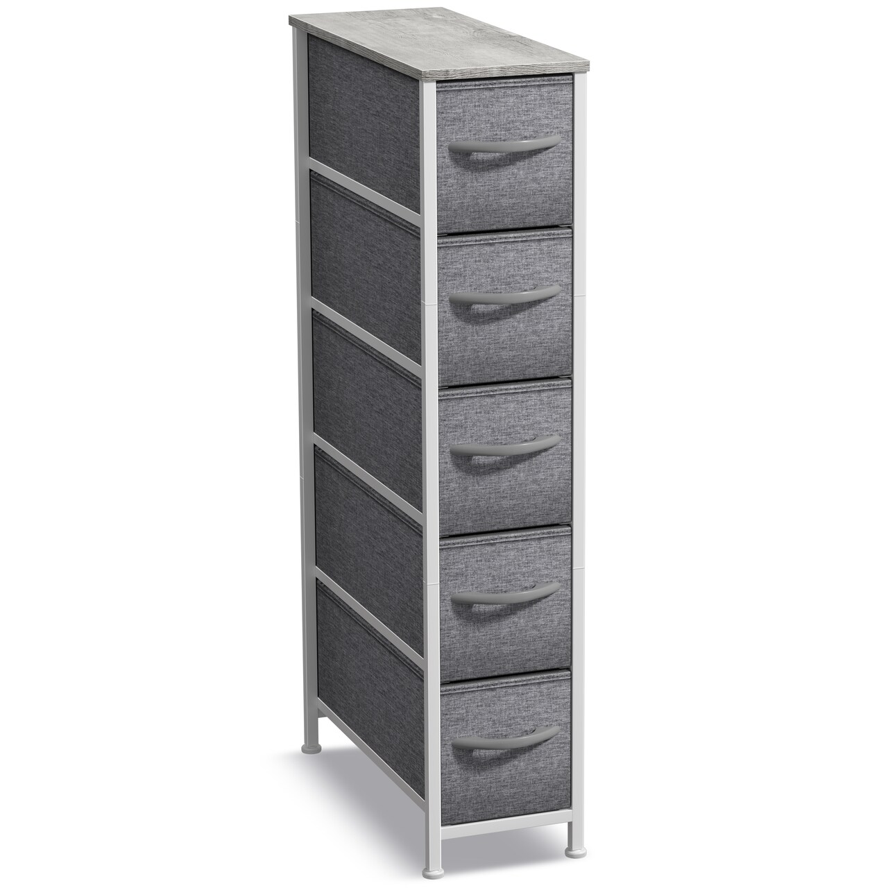 Sorbus Narrow Dresser with 5 Drawers - Steel Frame, Wood Top & Easy Pull Fabric Bins